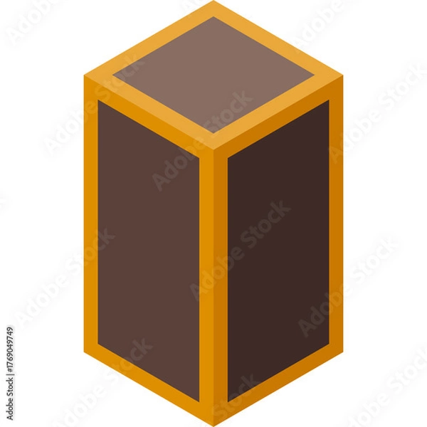 Fototapeta Isometric brown cube block with golden edges on a transparent background representing a game element or educational tool