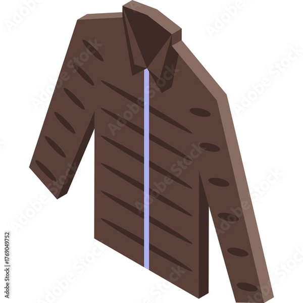 Fototapeta Isometric Brown Collared Jacket With Vertical Light Blue Zipper Detail and Textured Fabric On Transparent Background