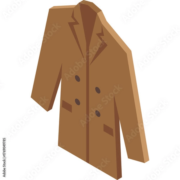 Fototapeta Isometric Brown Double Breasted Long Coat with Dark Buttons and Pockets on a Transparent Background