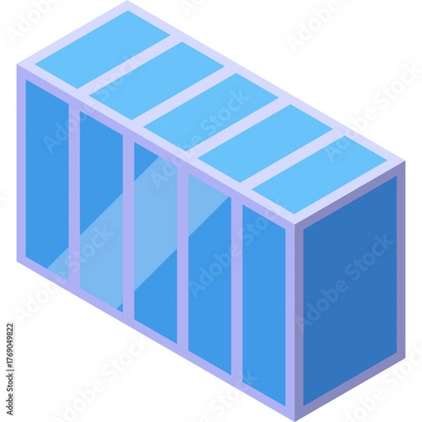 Fototapeta Isometric Blue Glass Building with Silver Frame on Transparent Background
