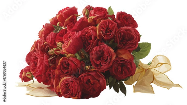 Obraz A beautiful bouquet of red roses with a light yellow ribbon on a black and white background art