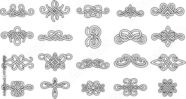 Fototapeta Collection of intricate Celtic knotwork design elements and dividers.