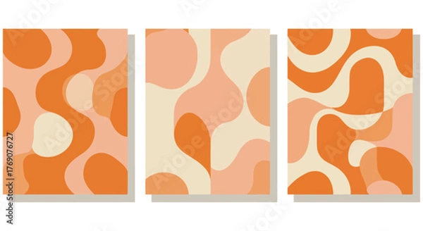 Fototapeta retro pattern designs collection vibrant organic shapes creating a playful 70s aesthetic perfect for vintage-inspired branding and artistic backgrounds.