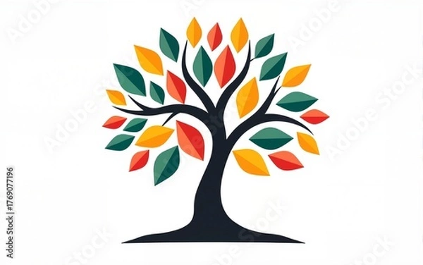 Fototapeta International literacy day concept with tree with books like leaves. Literacy, education, knowledge concept with color books on tree on white background, focus cover all object. High quality