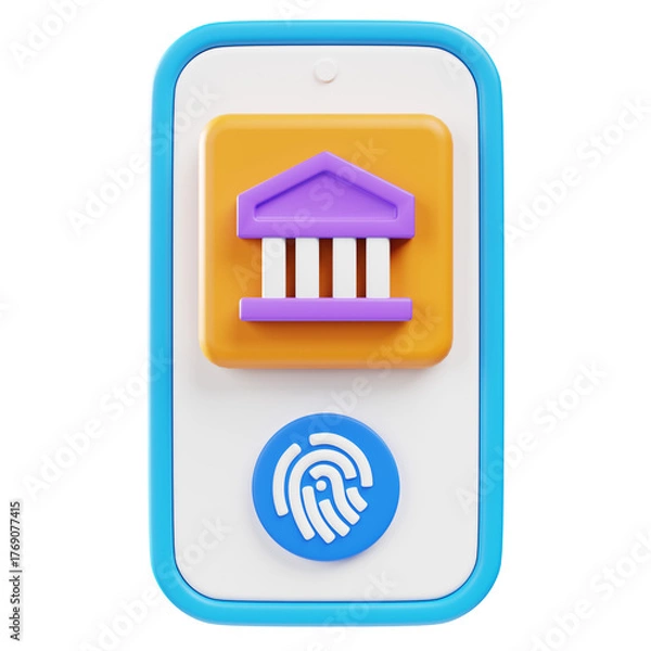 Fototapeta Isometric 3D Mobile Banking Fingerprint Security App Interface Concept Design