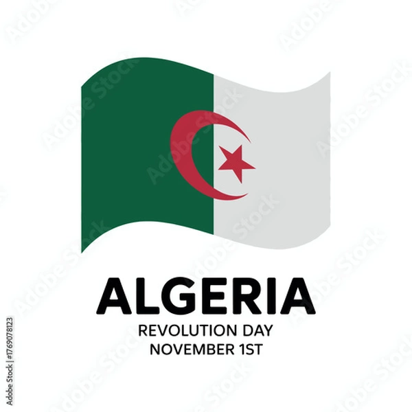 Fototapeta Algeria Revolution Day Flag with November 1st Date Illustration