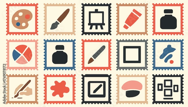 Fototapeta Creative Art Tools Stamp Icons Set