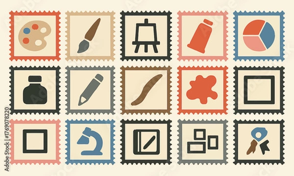 Fototapeta Creative Art Tools Stamp Icons Set