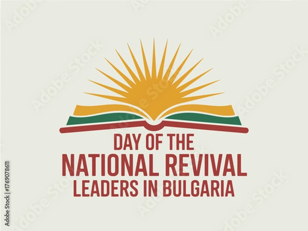 Fototapeta Day of National Revival Leaders in Bulgaria with Open Book and Sun Graphic
