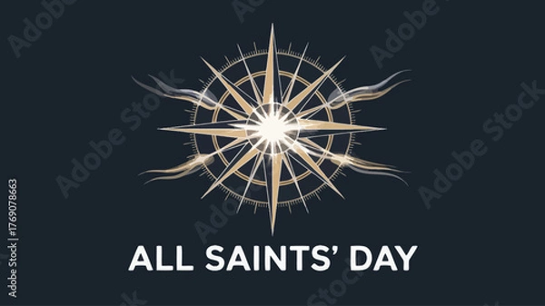 Fototapeta All Saints' Day with Compass Design and Golden Sunburst Graphic