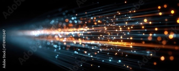 Fototapeta Bits of data in high speed transfer background concept. Abstract light streaks creating a futuristic digital background.