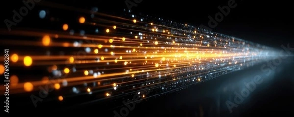 Fototapeta Bits of data in high speed transfer background concept. Abstract light trails showcasing dynamic energy and movement.