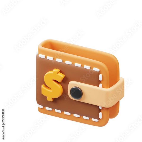 Fototapeta Realistic Rendered Wallet with Dollar Sign Symbol Isolated on Black Background