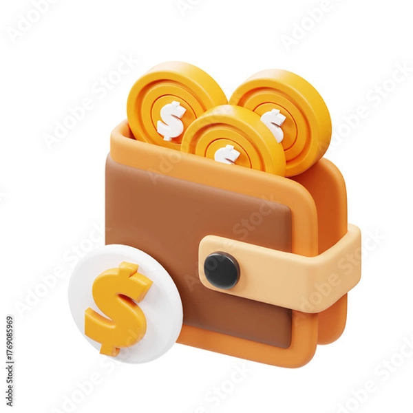 Fototapeta Isometric 3D Render Wallet with Golden Dollar Coins Financial Theme