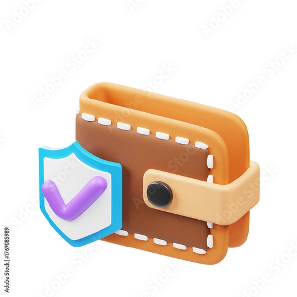Fototapeta 3D Rendered Stylized Wallet Secured With Checkmark Shield Illustration
