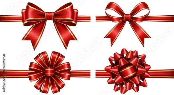 Fototapeta Festive red and gold ribbons add a touch of elegance to any design, perfect for celebrations, gift wrapping, and holiday cheer!