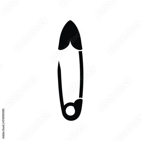 Obraz Black safety pin icon on white background metal fastener