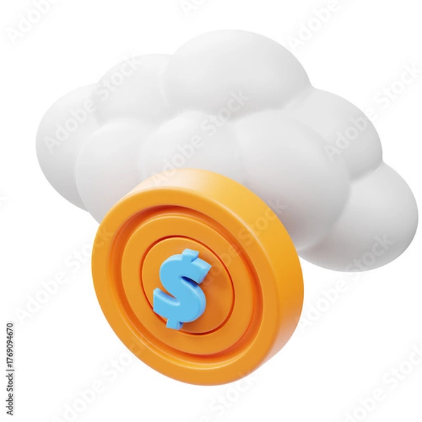 Fototapeta 3D Rendered Detailed Cloud Coin with Dollar Sign Icon Illustration