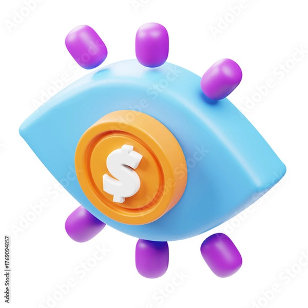 Fototapeta Isometric Finance Surveillance Icon, Dollar Sign Coin Inside 3D Eye