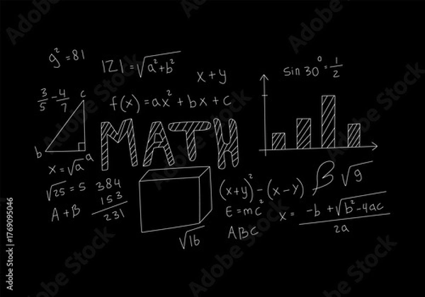 Obraz Realistic math chalkboard background illustration