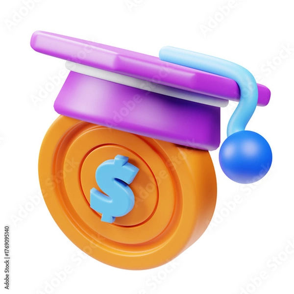 Fototapeta Modern 3D Style Scholarship Coin with Graduation Cap Finance Concept