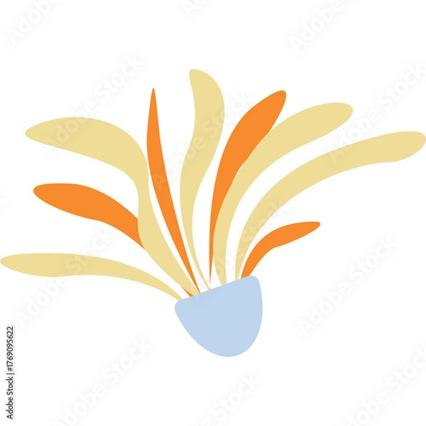 Fototapeta Abstract Feathered Shuttlecock With Orange and Yellow Plumes on a Light Blue Base Against a Transparent Background
