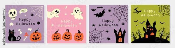 Fototapeta Halloween card collection in pink purple and green tones