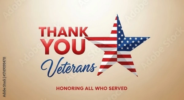 Fototapeta Grateful Veterans Day Card with American Flag Star Design Honoring and Thanking Military Personnel