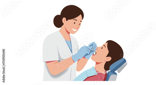 Obraz Dentist examining patient with tools in modern dental clinic setting