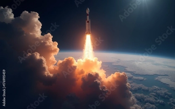 Fototapeta Rocket Launch Above Earth. High quality
