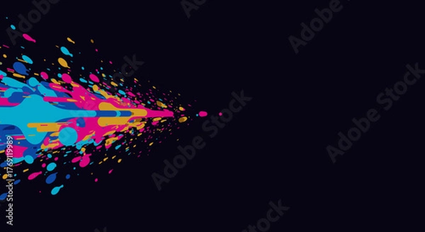 Obraz A vibrant explosion of colorful paint splatters streaks dynamically across a dark background, creating an energetic and modern abstract design.
