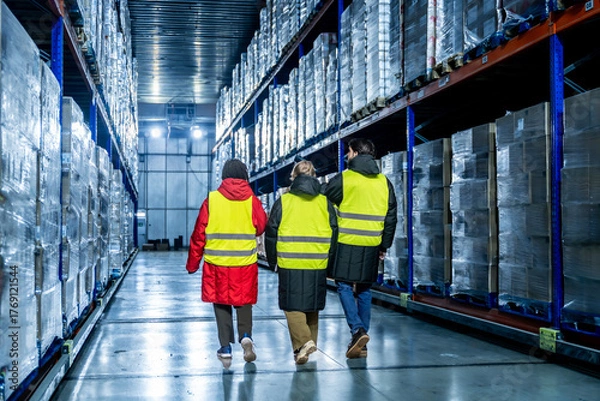Obraz Storage warehouse workers managing cold chain logistics