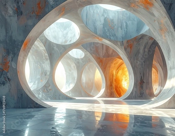 Fototapeta Interior with organic shapes and light illuminating the space