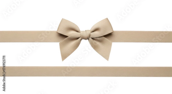 Fototapeta  Beige decorative ribbon bow and horizontal strip on a transparent background, PNG image