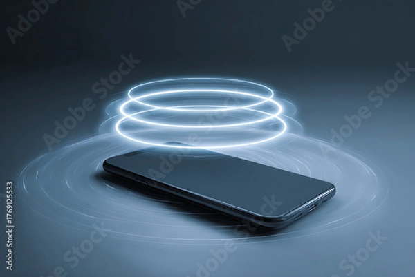Fototapeta Futuristic smartphone with glowing power fields, wireless charging concept, sleek modern technology for mobile connectivity and digital lifestyle