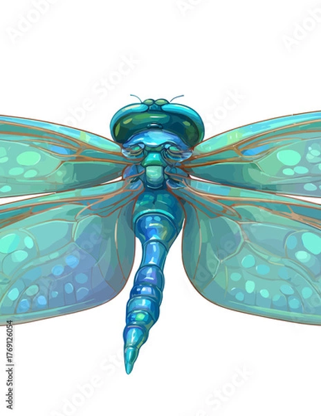 Fototapeta Um inseto libélula azul vibrante com asas translúcidas detalhadas em um fundo branco