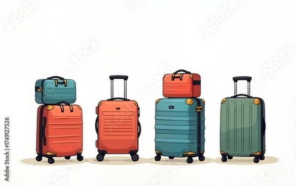 Fototapeta set of suitcases in doodle style isolated, vector. High quality