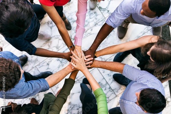 Fototapeta Workspace: Team Of Diverse Workers Put Hands Together