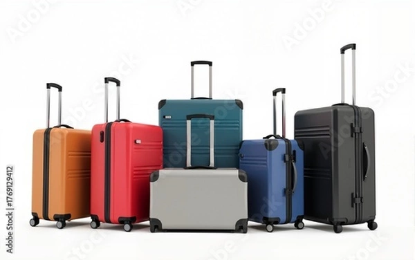 Fototapeta Set of suitcases on white background. High quality