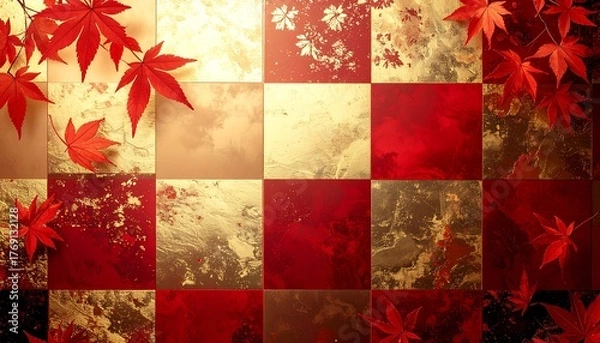 Fototapeta 紅葉と金と赤の壁紙