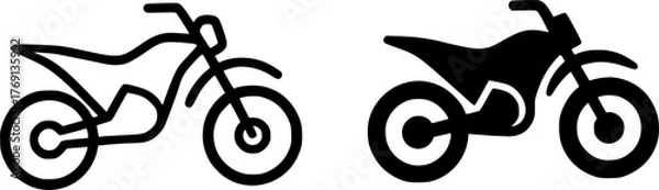 Obraz Minimalist icon, trail bike vector, black and white, outline and silhouette