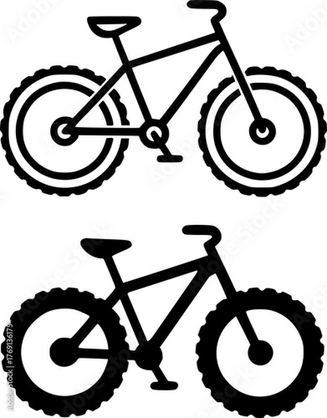 Obraz Minimalist icon, mountain bike vector, black and white, outline and silhouette