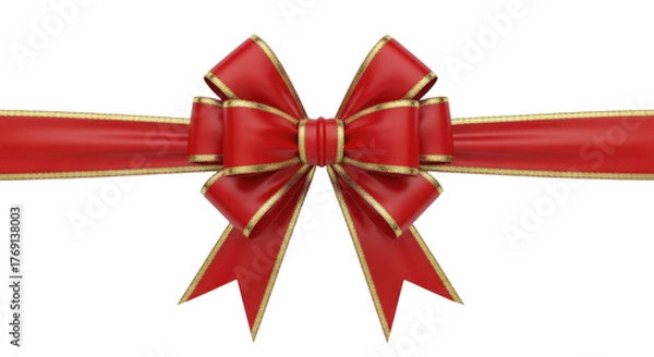 Fototapeta Elegant red ribbon bow with gold trim on a transparent background, PNG image, PNG file