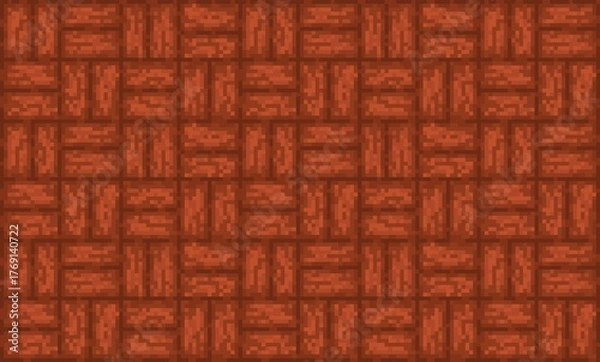 Obraz Pixel art textures with a classic brown parquet wood floor pattern. Ideal for game assets, 8-bit backgrounds, digital art, textiles, website design, and wallpaper. 