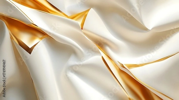 Obraz Golden silk fabric texture with soft, smooth, and shiny rippled drapery pattern for a luxury background design