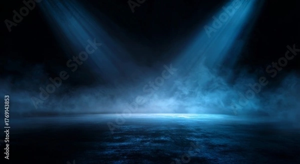 Fototapeta Abstract Empty Stage with Blue Spotlights and Smoke.