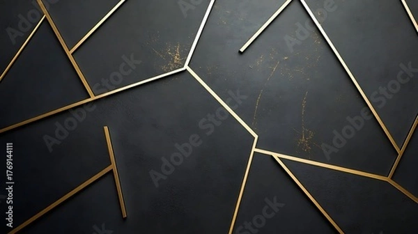 Fototapeta Elegant Black Background with Gold Geometric Lines