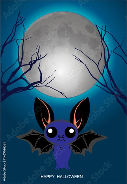 Fototapeta Halloween composition with bat and moon