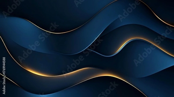 Obraz Abstract golden wave on navy matte background with smooth flowing lines