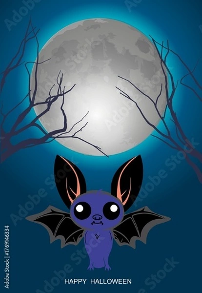 Fototapeta Halloween composition with bat and moon